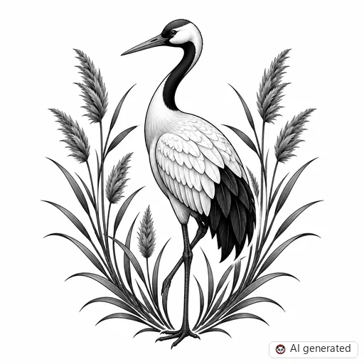 Crane tattoo design in Black & Grey style