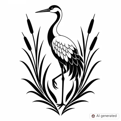 Crane tattoo design in Blackwork style