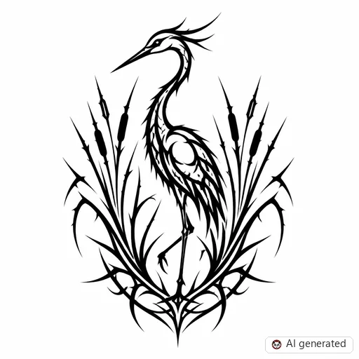 Crane tattoo design in Cybersigilism style