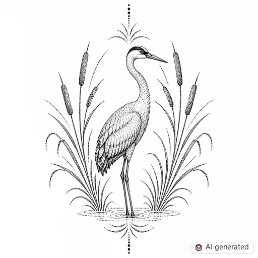 Crane tattoo design in Dotwork style