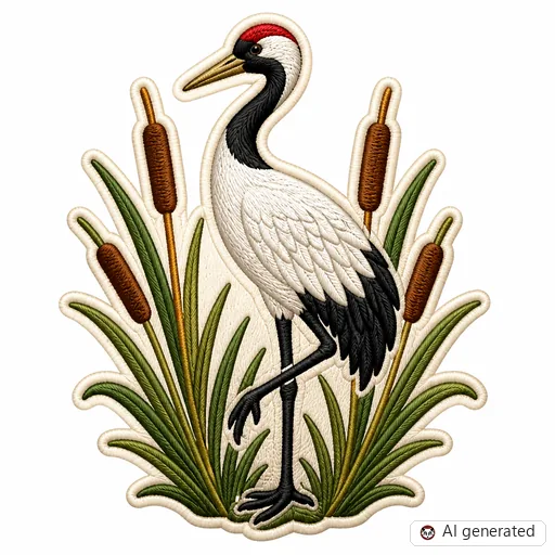 Diseño de tatuaje de Grulla en estilo Bordado