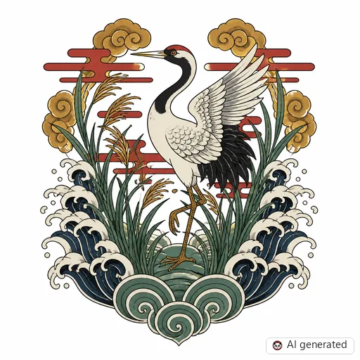Kranich-Tattoo-Entwurf im Stil Japanisch (Irezumi)