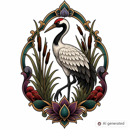 Kranich-Tattoo-Entwurf im Stil Neo-Traditional