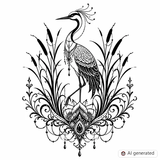 Crane tattoo design in Ornamental style