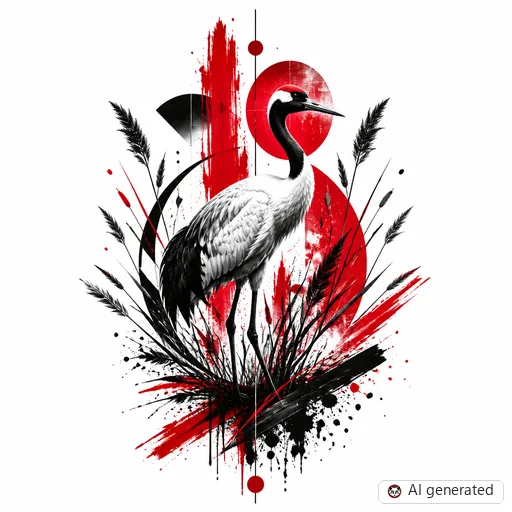 Crane tattoo design in Trash Polka style