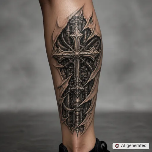 Cross tattoo design in Biomechanical style