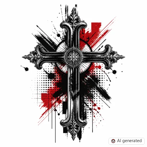 Cross tattoo design in Trash Polka style