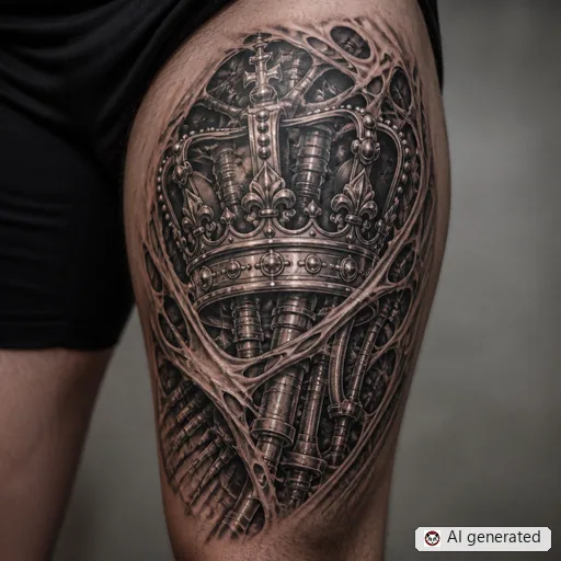 Crown tattoo design in Biomechanical style