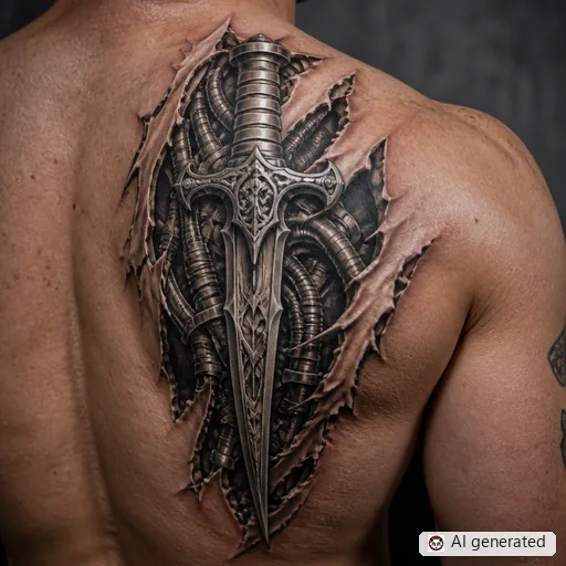 Dagger tattoo design in Biomechanical style