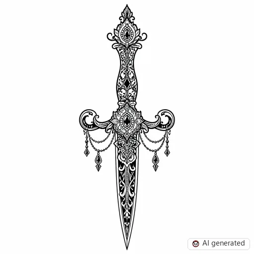 Dagger tattoo design in Ornamental style