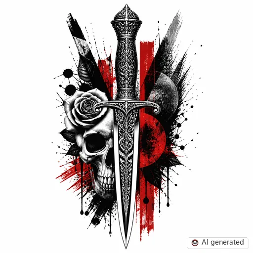 Dagger tattoo design in Trash Polka style