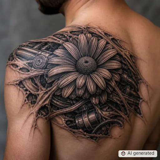 Daisy tattoo design in Biomechanical style