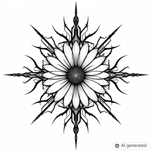 Daisy tattoo design in Cybersigilism style