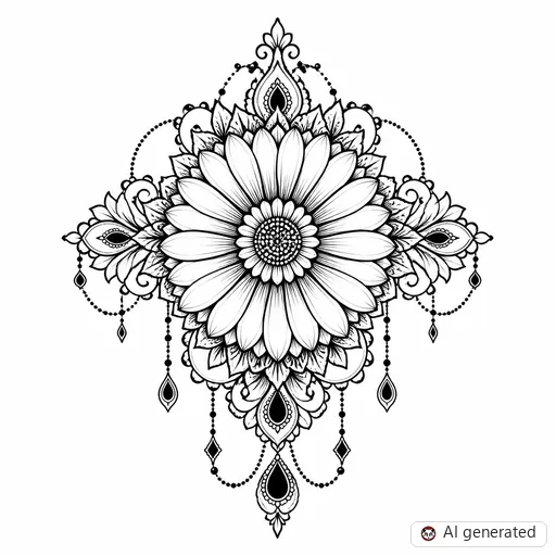 Daisy tattoo design in Ornamental style