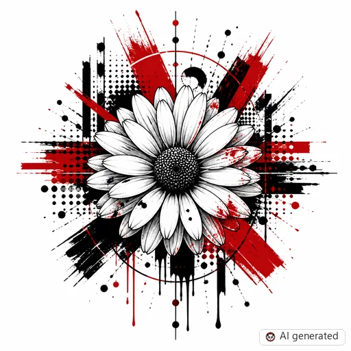 Daisy tattoo design in Trash Polka style