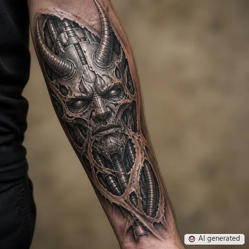 Demon tattoo design in Biomechanical style