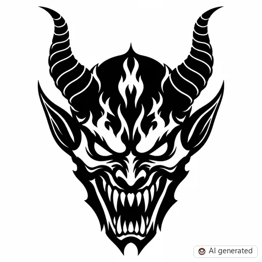 Demon tattoo design in Blackwork style