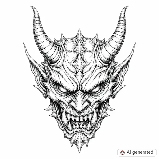 Demon tattoo design in Dotwork style