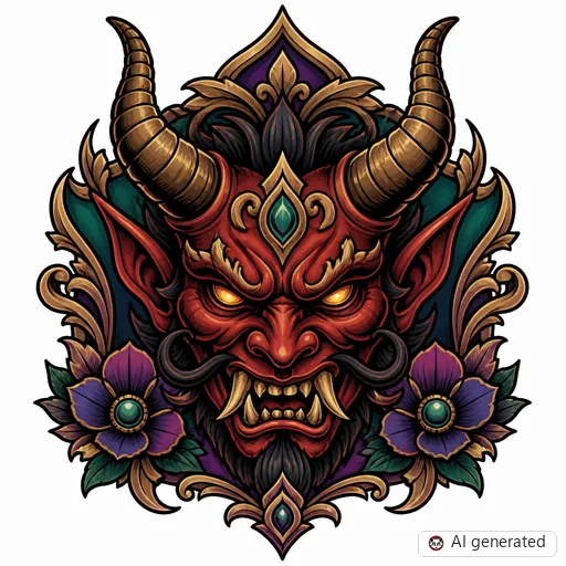 Dämon-Tattoo-Entwurf im Stil Neo-Traditional