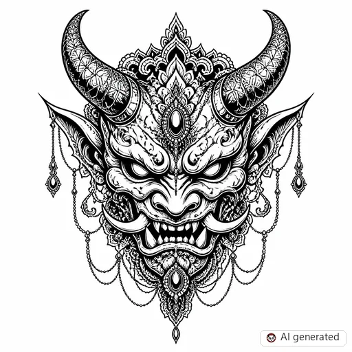 Demon tattoo design in Ornamental style