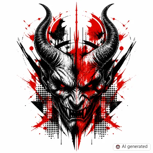 Demon tattoo design in Trash Polka style