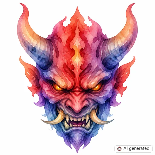 Demon tattoo design in Watercolor style