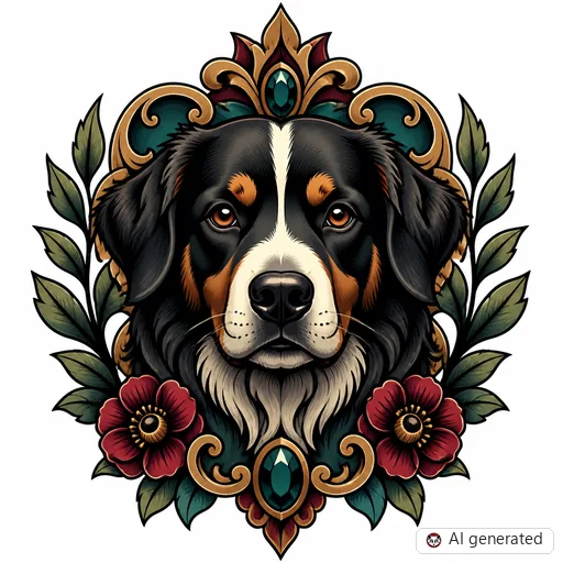 Hund-Tattoo-Entwurf im Stil Neo-Traditional