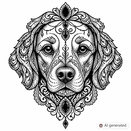Dog tattoo design in Ornamental style