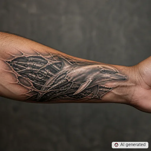 Dolphin tattoo design in Biomechanical style