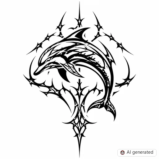Dolphin tattoo design in Cybersigilism style