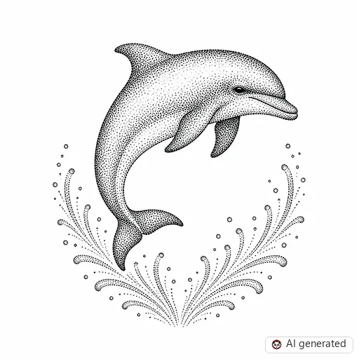 Dolphin tattoo design in Dotwork style