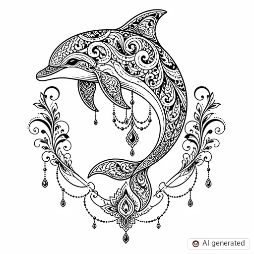Dolphin tattoo design in Ornamental style