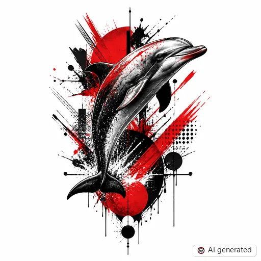 Dolphin tattoo design in Trash Polka style