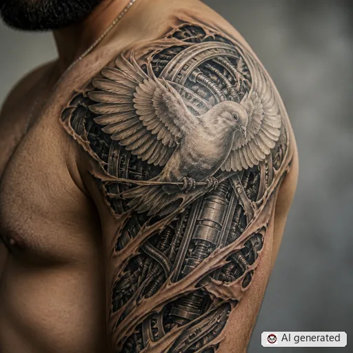 Dove tattoo design in Biomechanical style