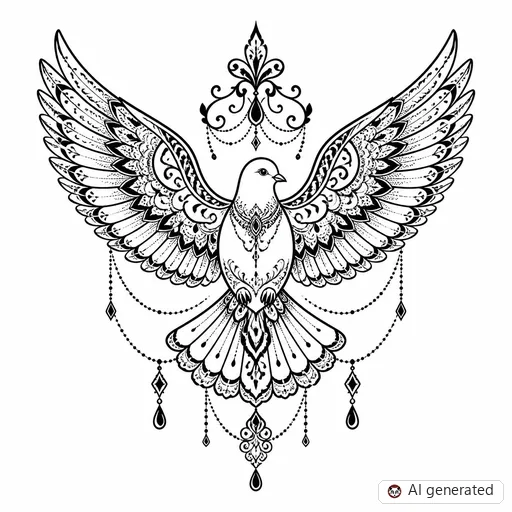 Dove tattoo design in Ornamental style
