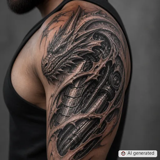 Dragon tattoo design in Biomechanical style
