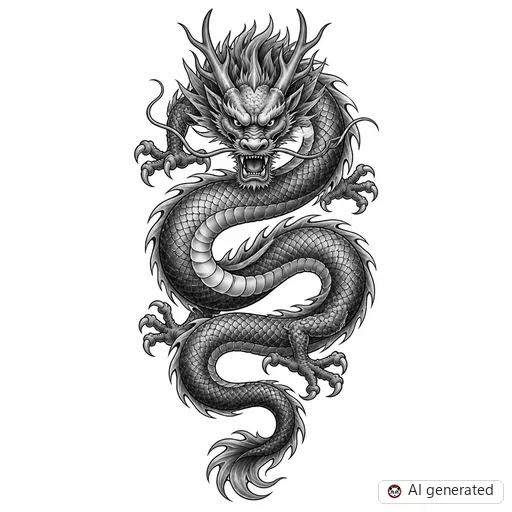 Dragon tattoo design in Black & Grey style