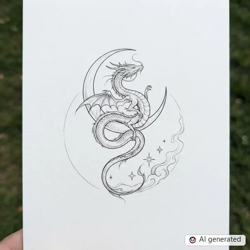 Projekt tatuażu Smok w stylu Fine-Line
