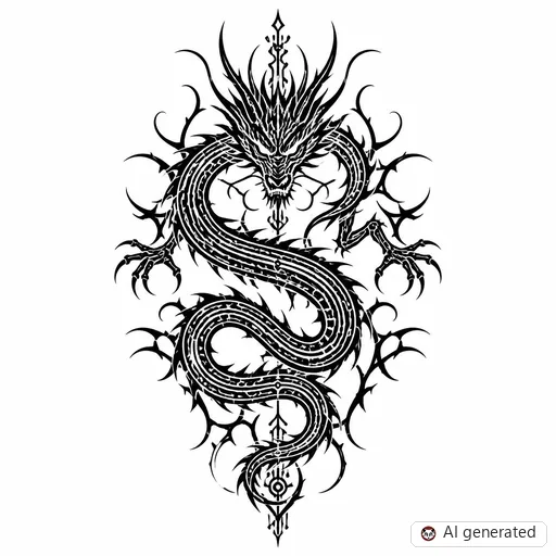 Dragon tattoo design in Cybersigilism style