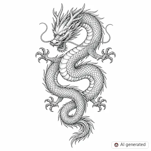Dragon tattoo design in Dotwork style