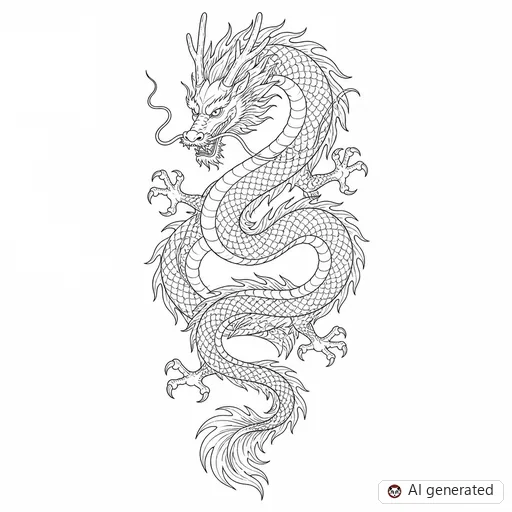 Dragon tattoo design in Fine-Line style
