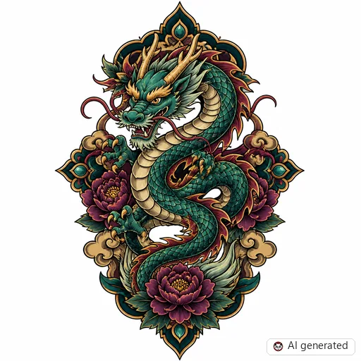 Drache-Tattoo-Entwurf im Stil Neo-Traditional