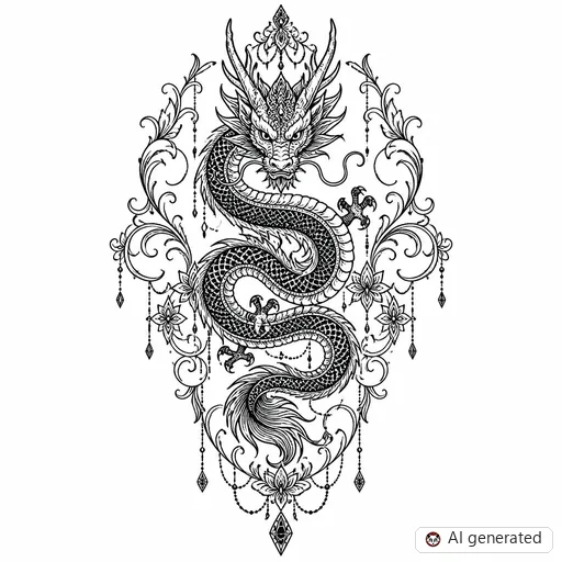 Dragon tattoo design in Ornamental style