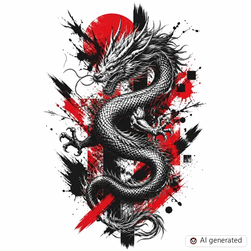 Dragon tattoo design in Trash Polka style