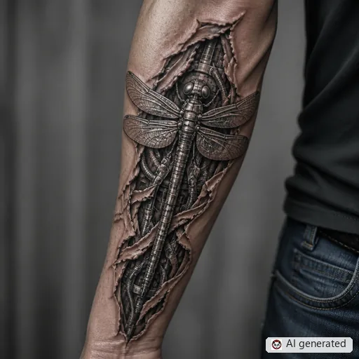 Dragonfly tattoo design in Biomechanical style