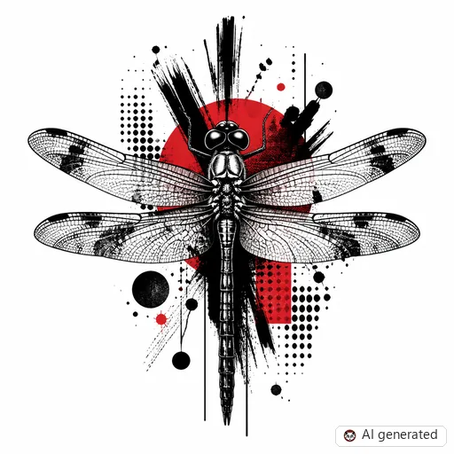 Dragonfly tattoo design in Trash Polka style