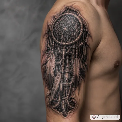 Dreamcatcher tattoo design in Biomechanical style