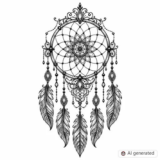 Dreamcatcher tattoo design in Ornamental style