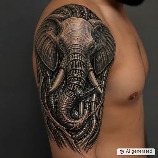 Elephant tattoo design in Biomechanical style