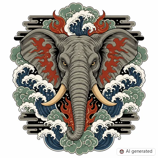 Elefant-Tattoo-Entwurf im Stil Japanisch (Irezumi)